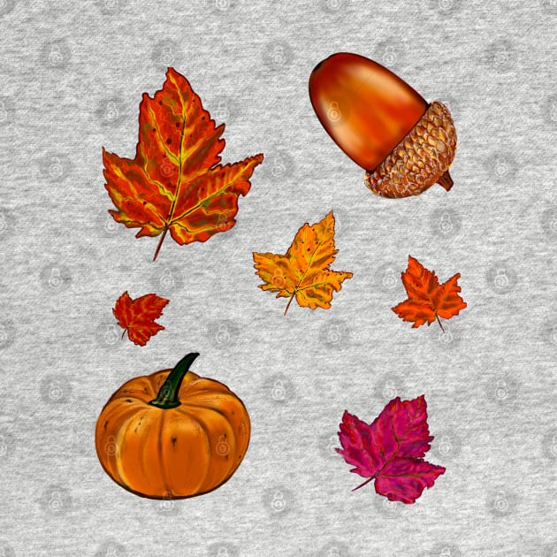 Autumn thanksgiving acorn, pumpkin, maple leaf decorations for  Fall Autumn leaves sticker pack pattern by Artonmytee